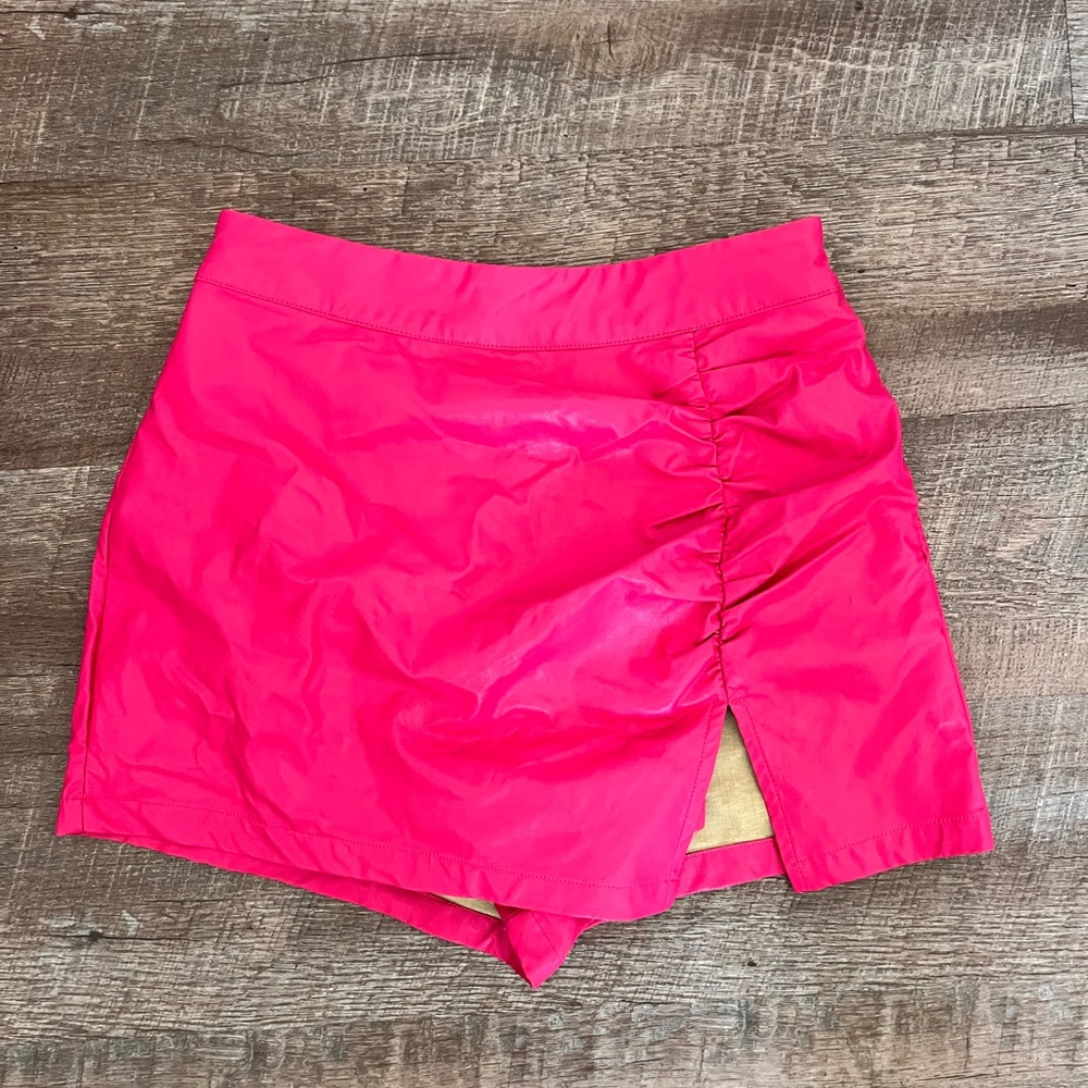 Leila Faux Leather Mini Skort Hot Pink